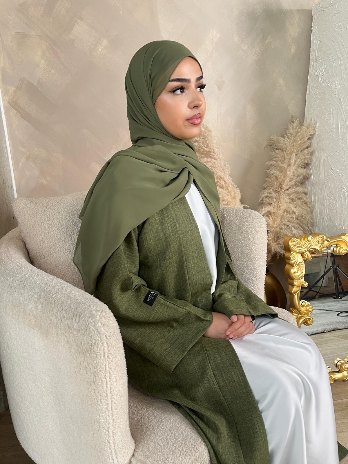 Open Linen Abaya - AMANI - أماني - With Matching Inner Slip Dress