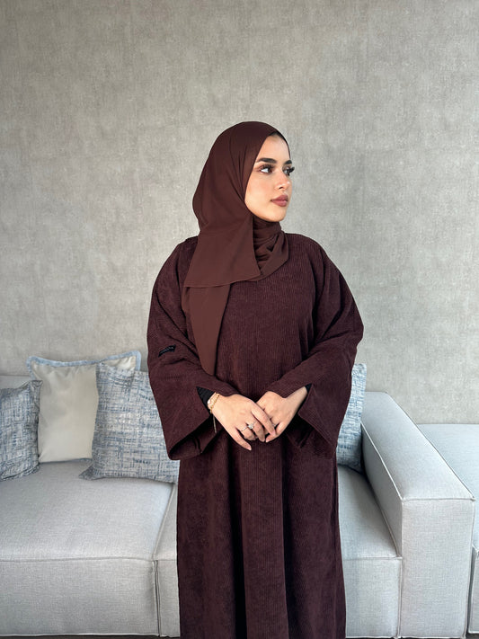 Tara Corduroy Abaya - Burgundy - تارا