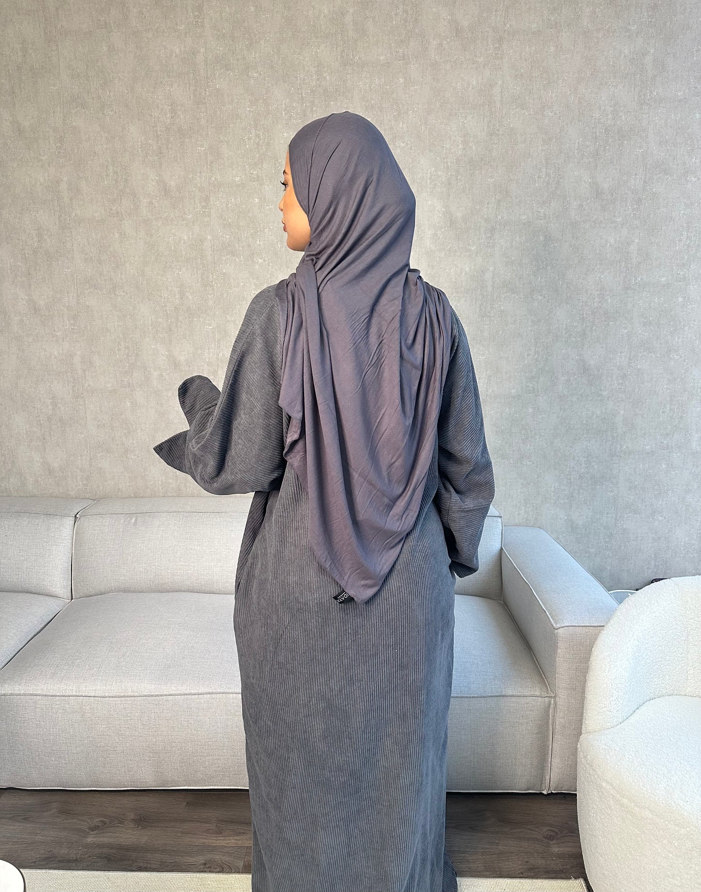 Tara Corduroy Abaya - Charcoal - تارا