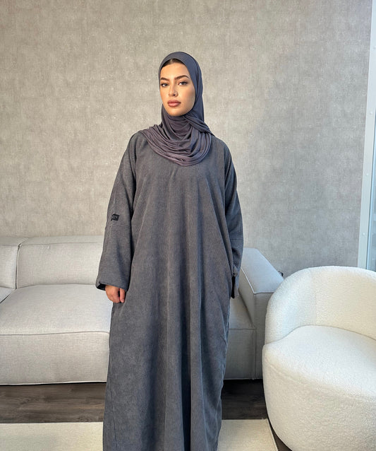 Tara Corduroy Abaya - Charcoal - تارا