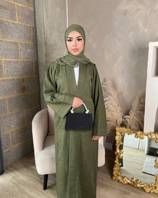 Open Linen Abaya - AMANI - أماني - With Matching Inner Slip Dress