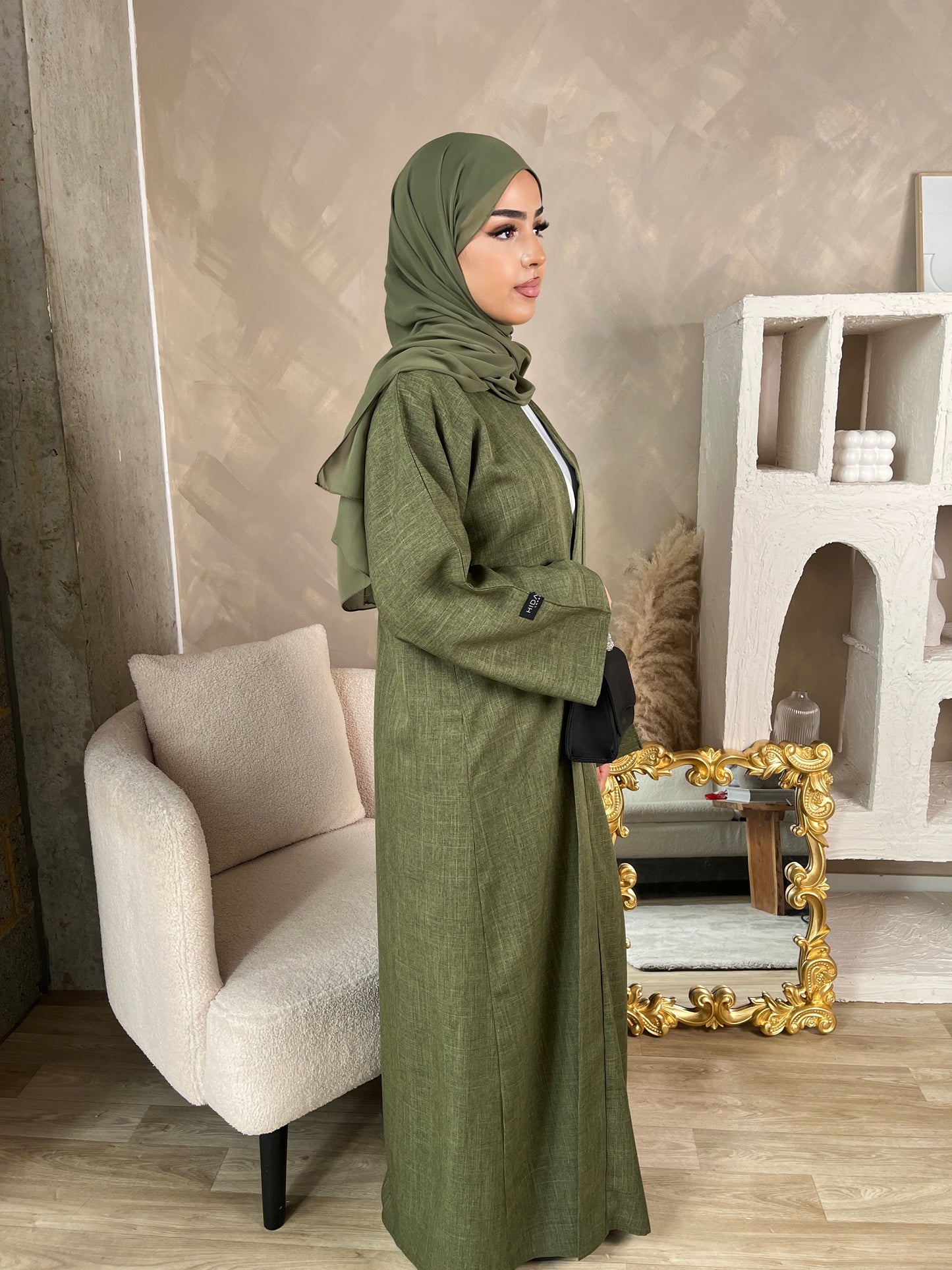 Open Linen Abaya - AMANI - أماني - With Matching Inner Slip Dress