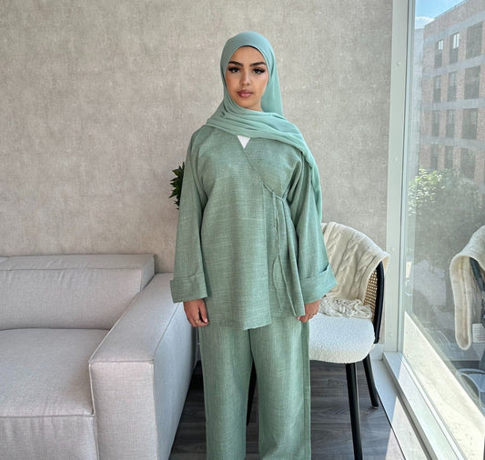 Linen Co-ord Set - Pistachio - ARISSA - أريسا