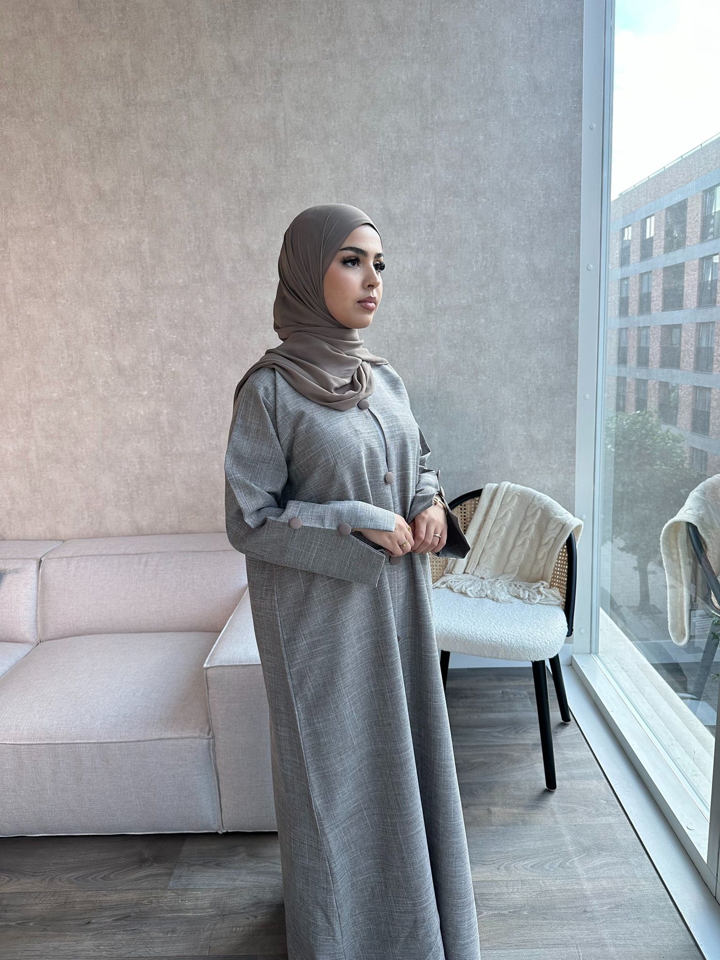 Buttoned Linen Abaya - ARWA - أروى