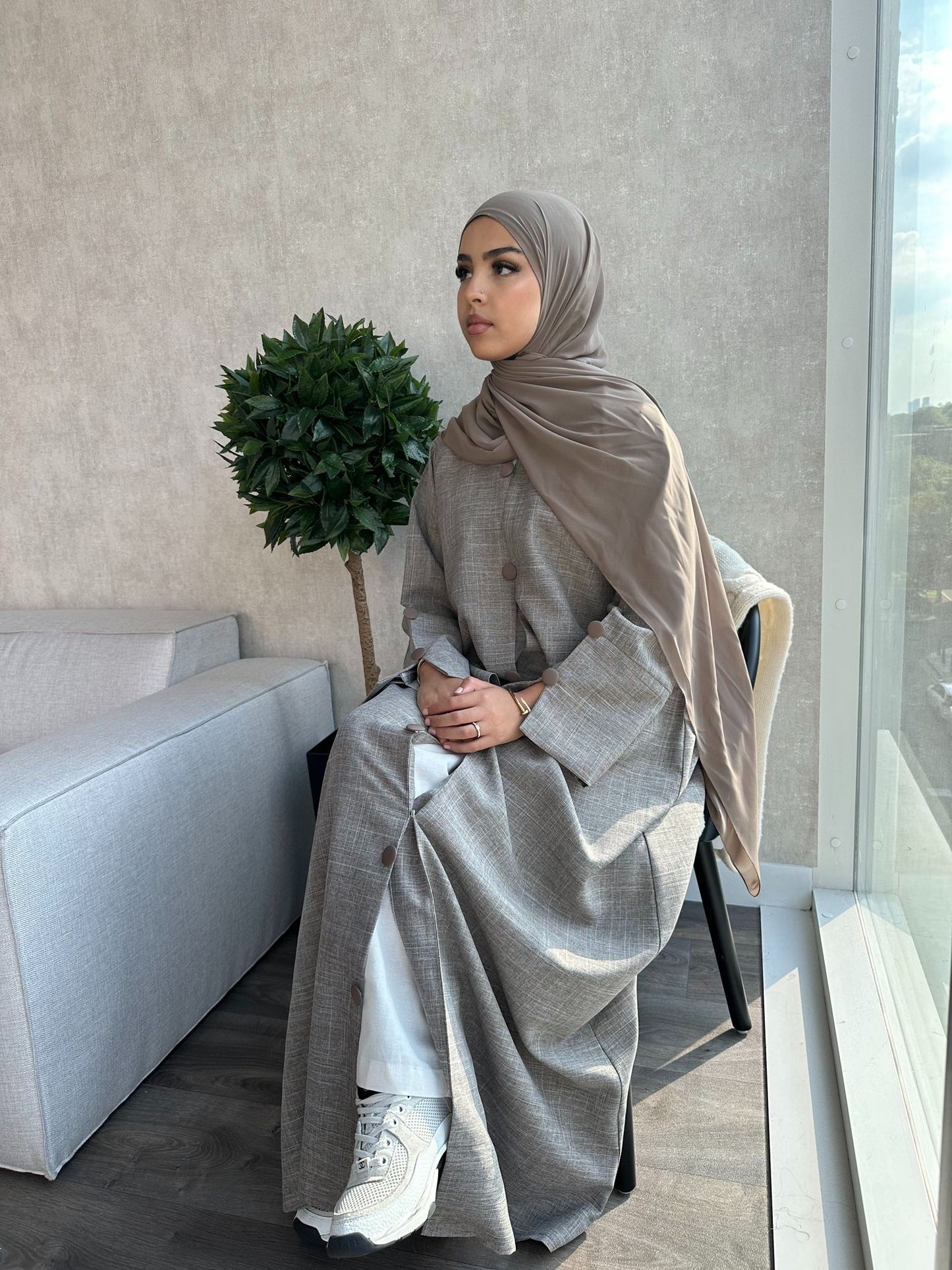 Buttoned Linen Abaya - ARWA - أروى