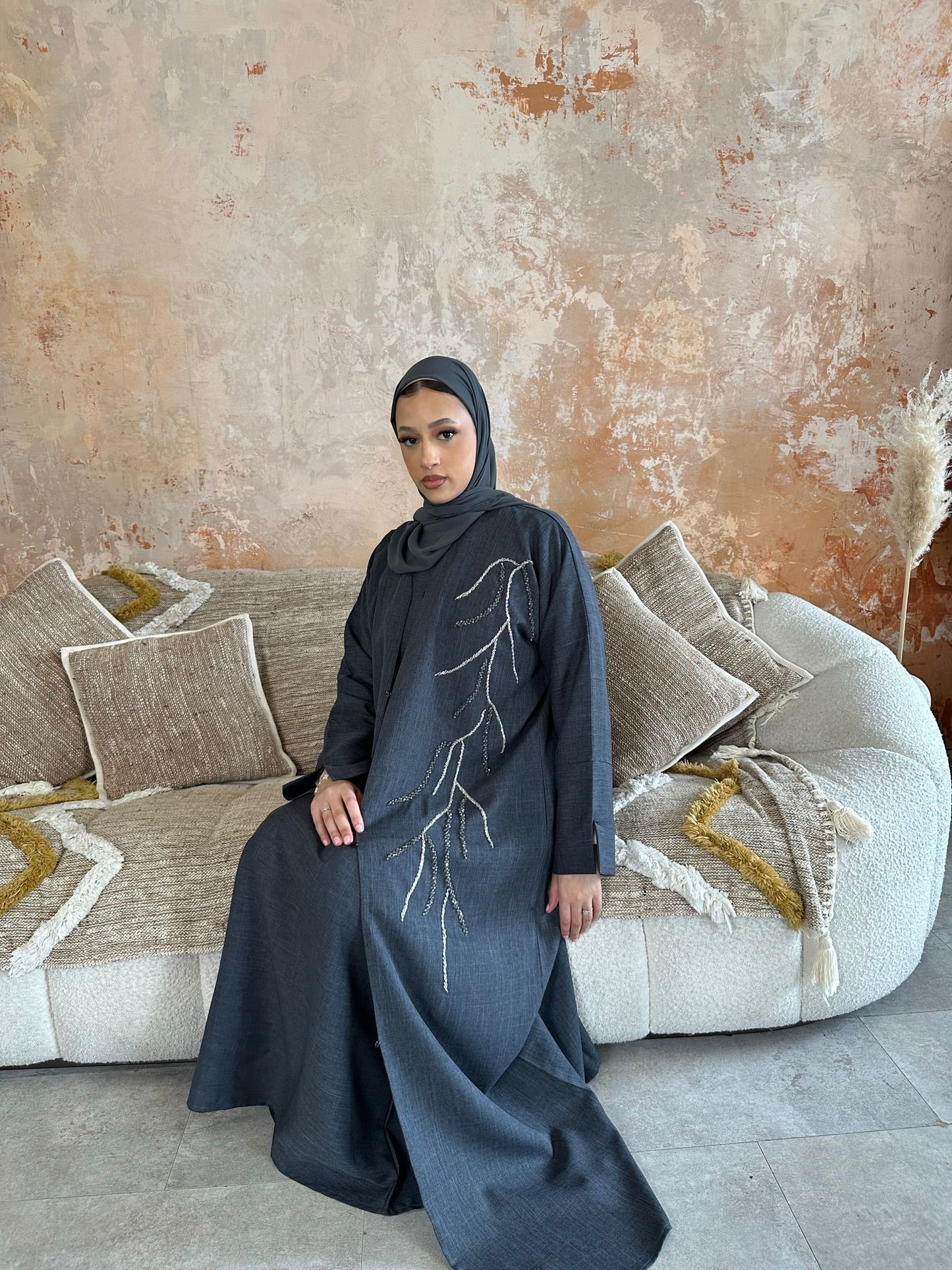 Embellished Linen Abaya - ILARIA - إيلاريا