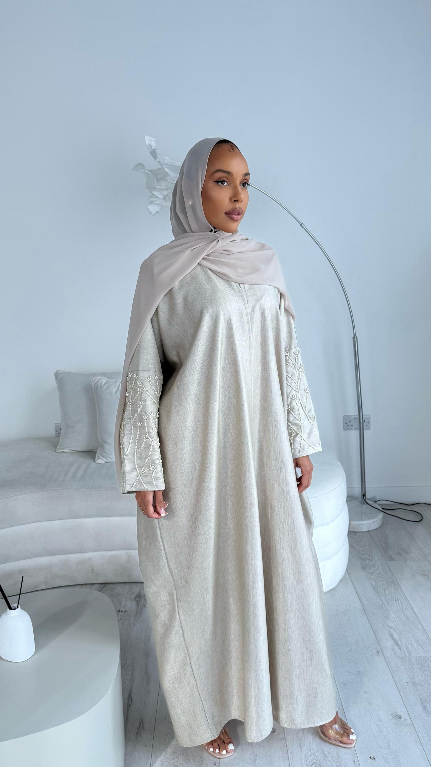 Embellished Abaya - Pearl