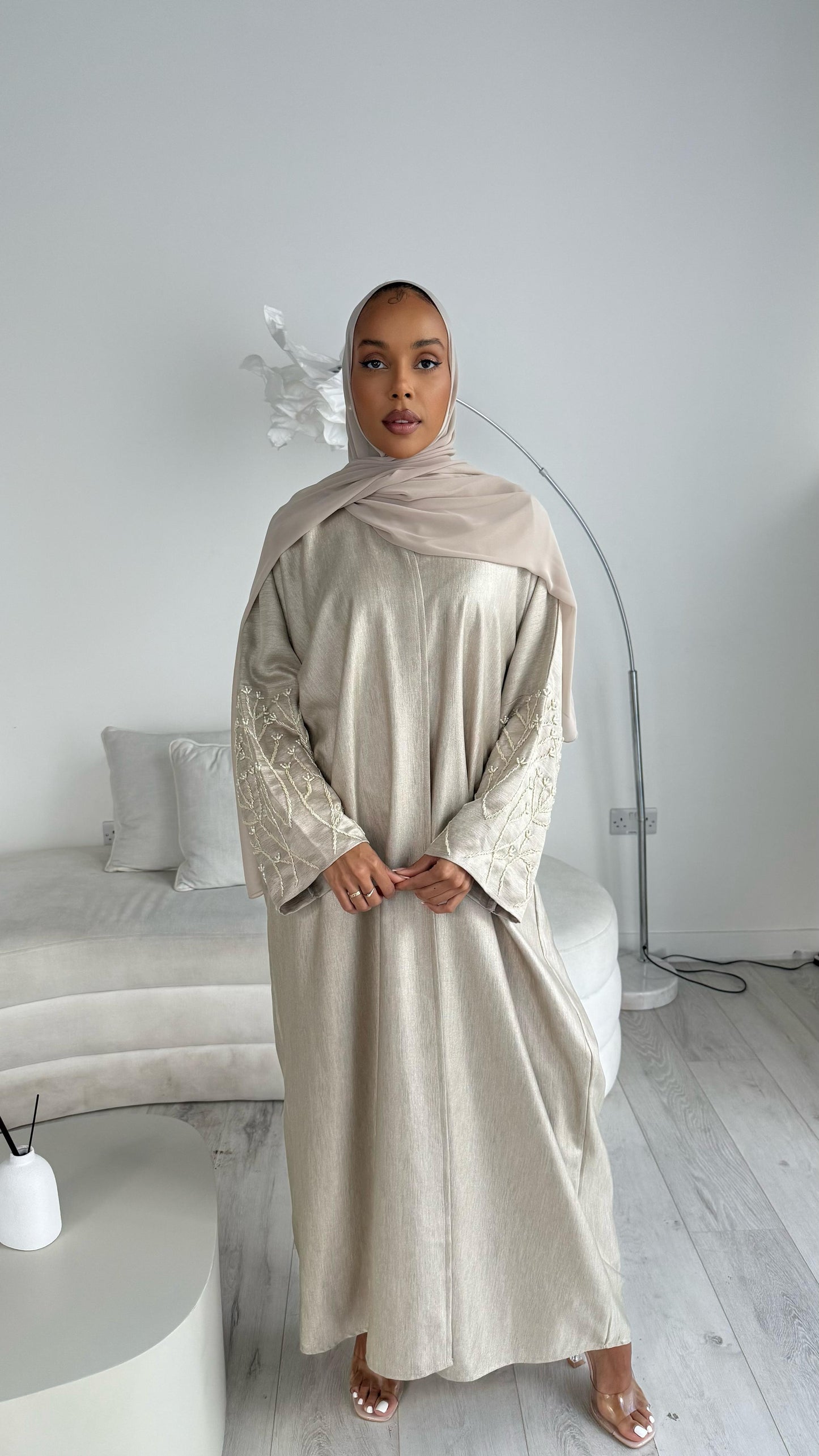 Embellished Abaya - Pearl