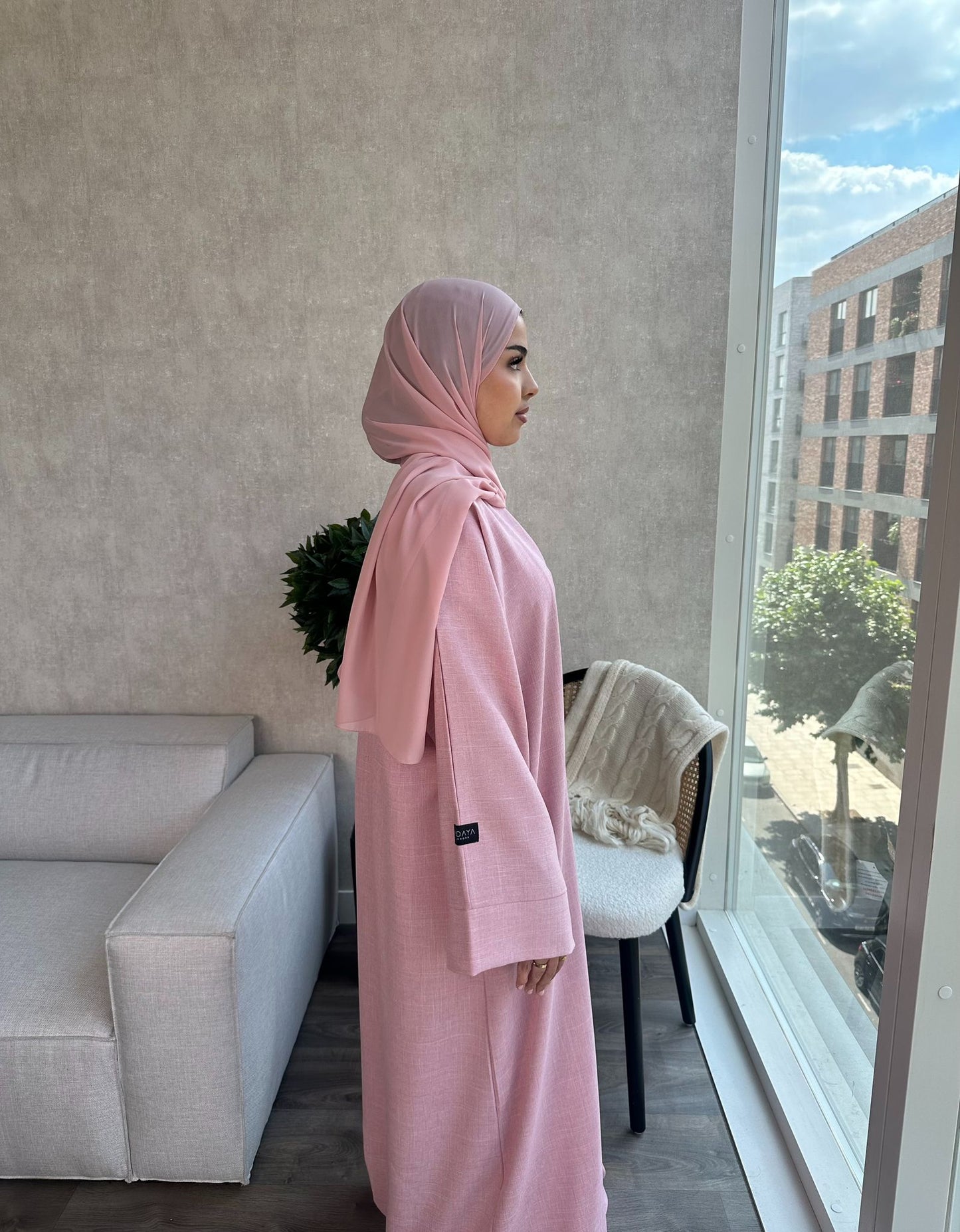 Open Linen Abaya - Soft Pink - NAILAH - نائلة - With Matching Inner Slip