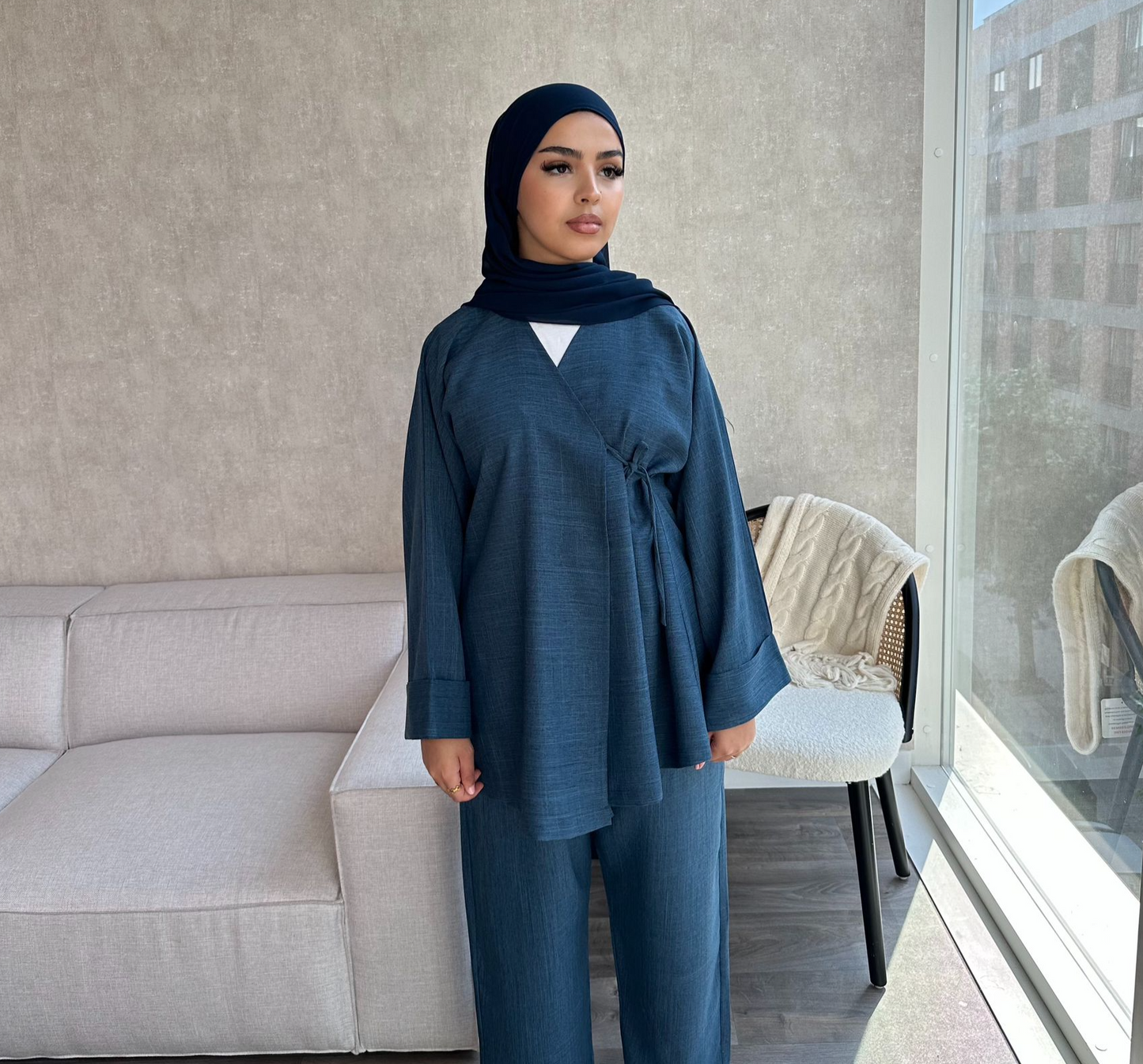 Linen Co-ord Set - Teal Blue - ARISSA - أريسا