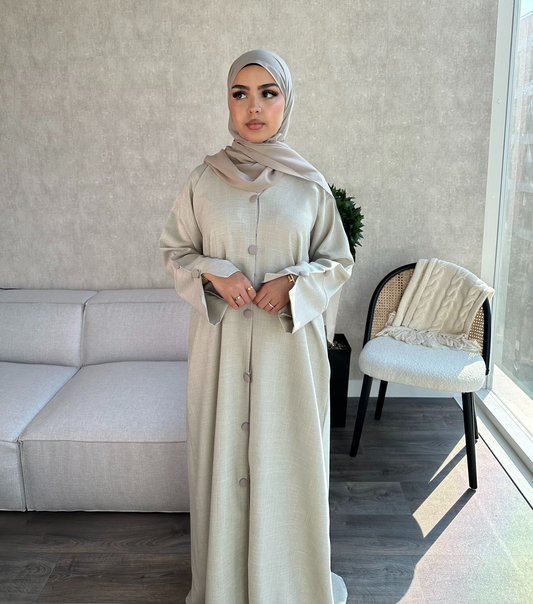 Buttoned Linen Abaya - NADIA - ناديه